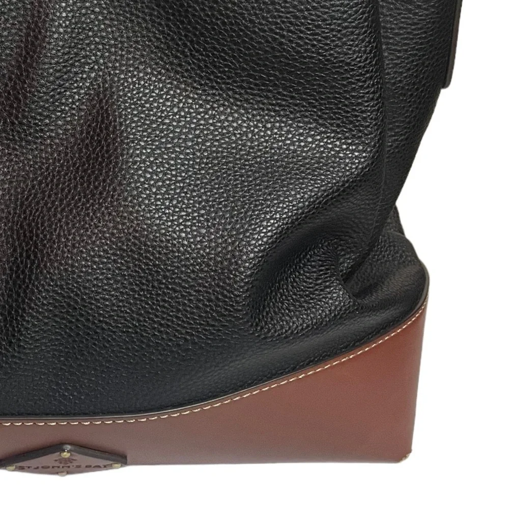 St. Johns Bay Brenna Black and British Tan Pebble women’s Satchel purse bag